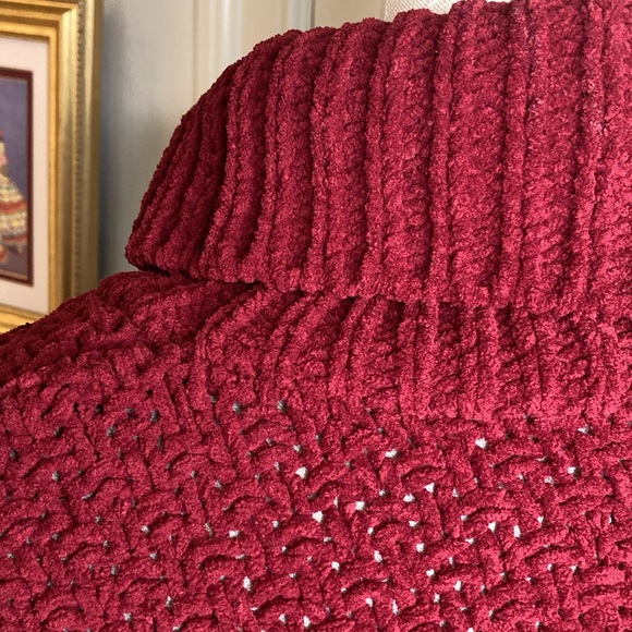 ASOS Cranberry Red Chenille Chunky Turtleneck Sweater Sz XL - Picture 7 of 7
